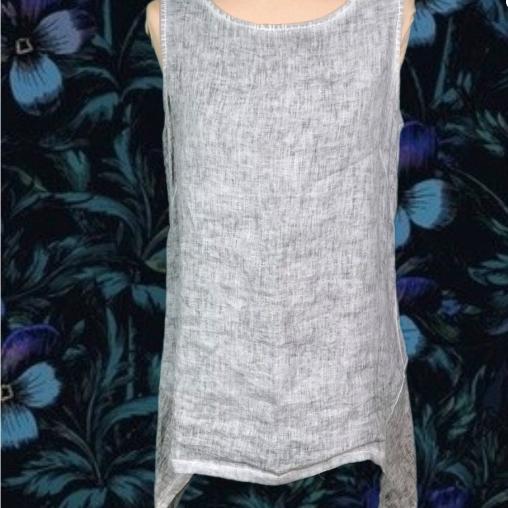 Oizini Sz S Lagenlook Minimalist Linen Made In Italy Gray Asymmetrical Top